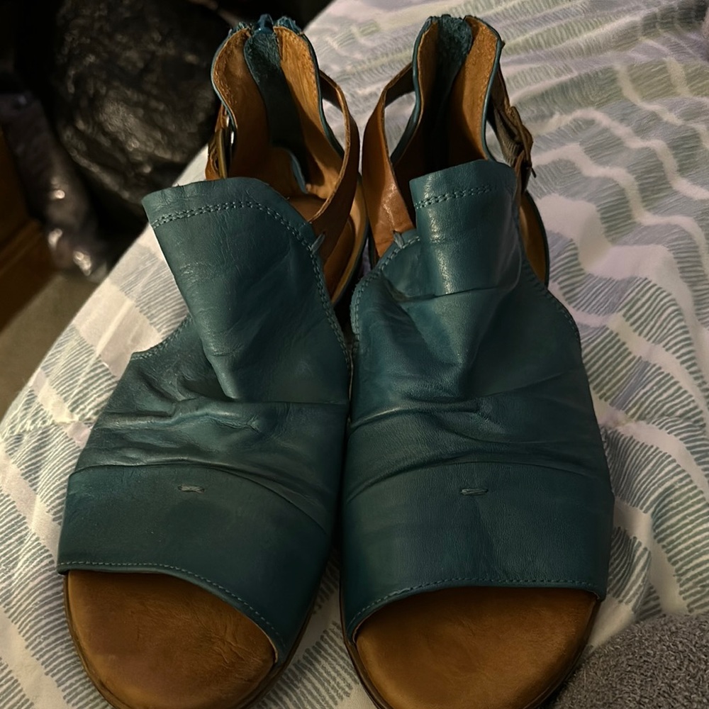 Miz Mooz Teal Leather Sandals